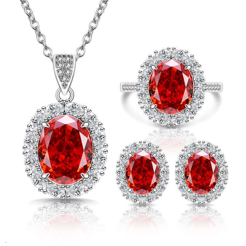 Sier Plated Inlaid Oval Blue Corundum Necklace Fashion Versatile Pendant Jewelry 45a