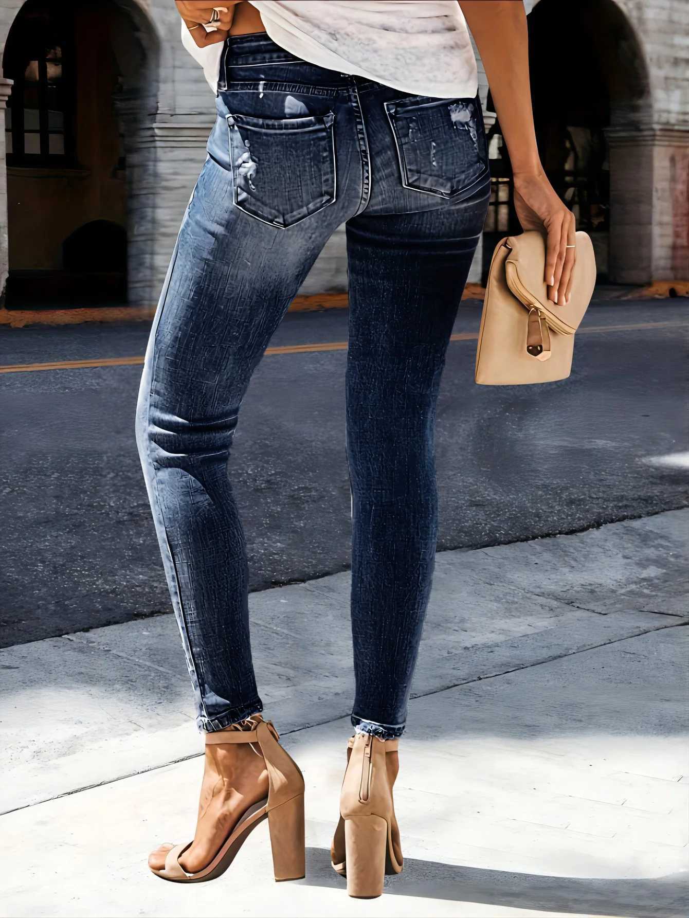 Womens Jeans Zhendian Collection High Waist Hip Stretch Slim Fit All-Matching Nine-Point Jeans R250716