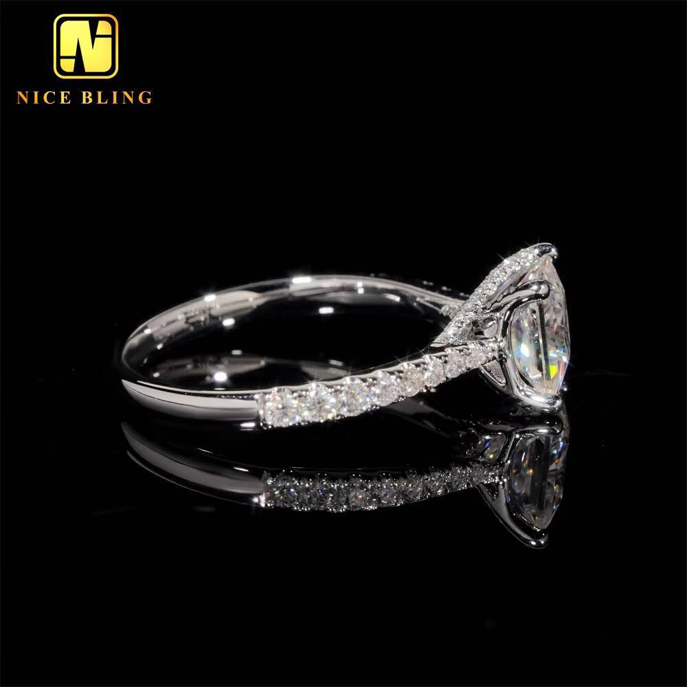 Classic Iced Out Diamond Anniversary Wedding Rings Women Princess Cut VVS Moissanite 14K Gold Engagement Ring for Women