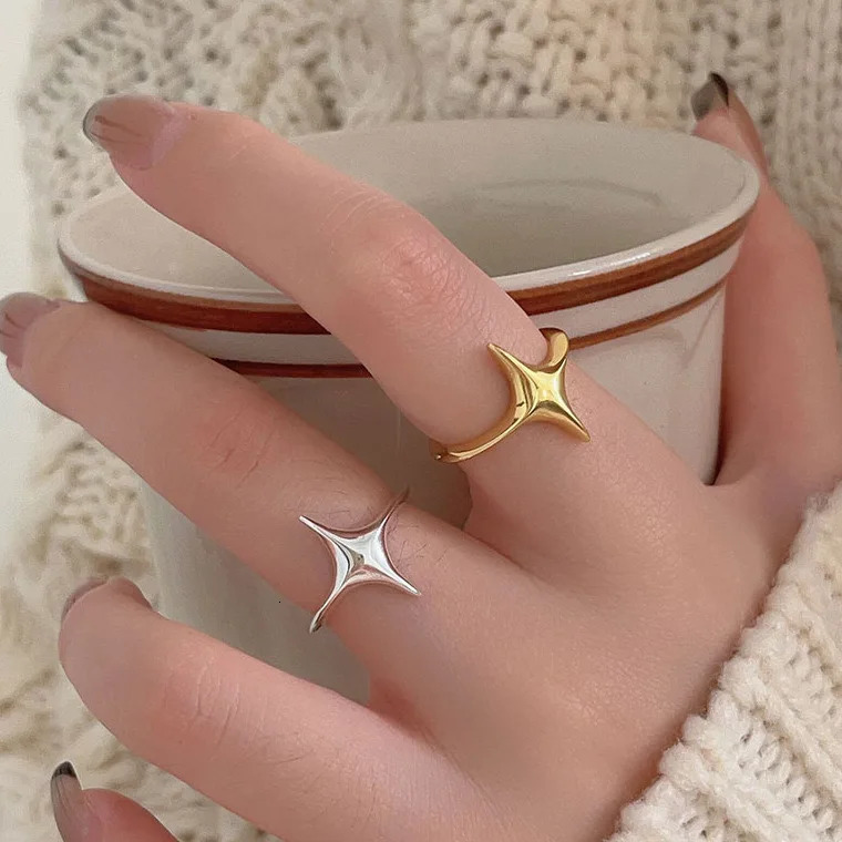BF CLUB 925 Sterling Rings for Women Simple Geometric Handmade Irregular Retro Ring Gold Star Fashion Allergy For Birthday Gift 250716