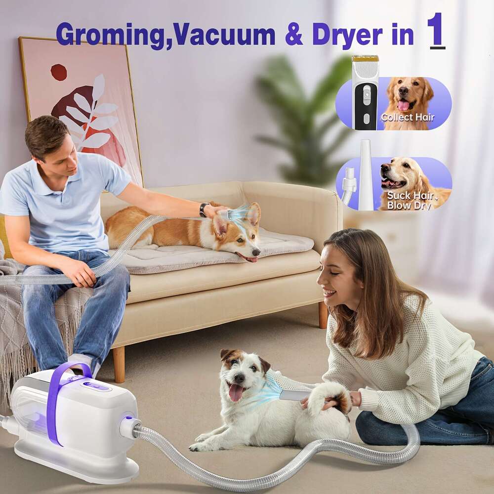8-in-1 Removal And Grooming, 74.39 Oz Cup Cleaner Drying Function, Low Noise Vacuum Cleaner, Upgraded Powerful Dog Grooming Kit With 6 Tools, Suitable