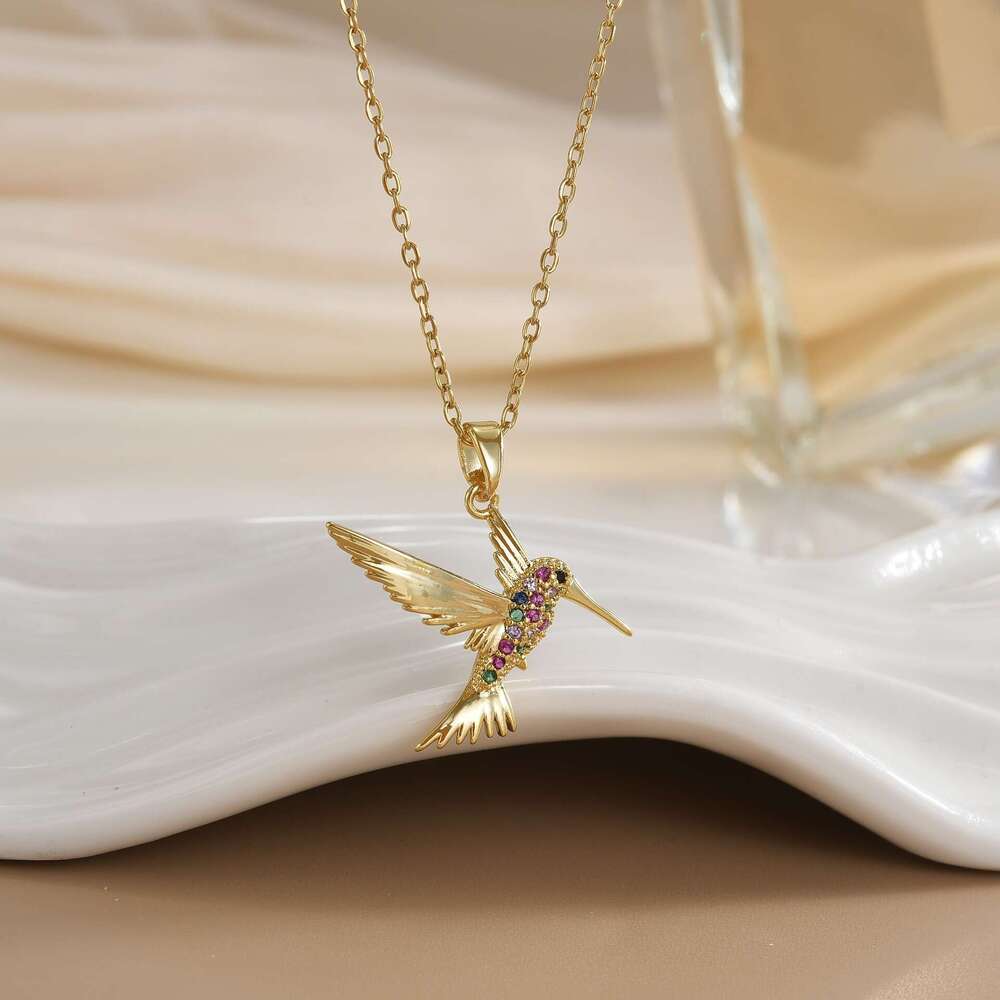 Fashion Gold-Plated Animal Bird Necklace For Women Copper Micro-Inlaid Colorful Zircon Pendant Versatile Jewelry E4f
