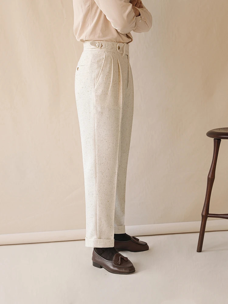 Paris buckle high waist trousers mens Naples business gentleman casual trousers straight drape free ironing trousers 250707