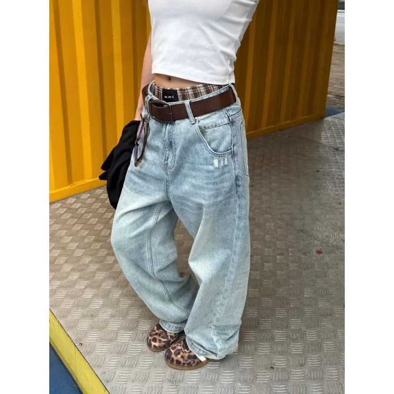 Wash Retro Light Blue Neutral Denim Trousers Womens Summer Cool Girl Pants Vintage Bottoms Female High Waist Wide-leg Jeans R250716