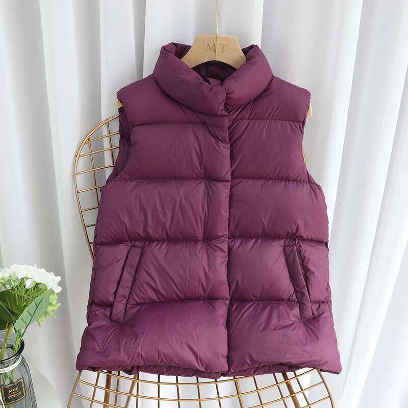 Janveny Winter Autumn Women Ultra Light Vest Casual Slim Waistcoat 90% White Duck Down Gilet Female Puffer Jacket Plus Size MDNG