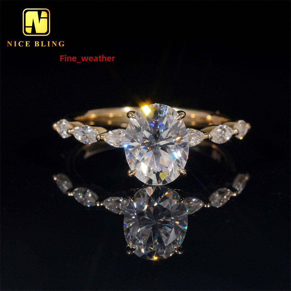 Trendy Oval Marquise Cut Diamond Wedding Rings Women 14K Yellow Gold VVS Moissanite Engagement Ring for Women