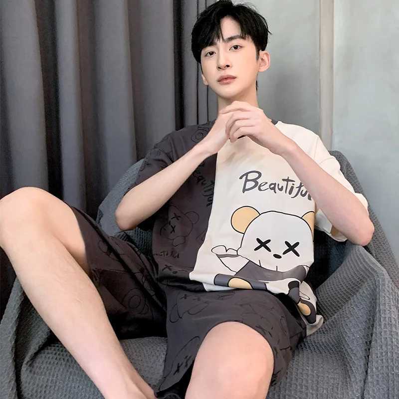2 Sets of Mens Pajamas Set of Knitted Cotton Students Homewear Short-Sleeved Shorts Cartoon Top Shorts Sleepwear Loungewear W250717