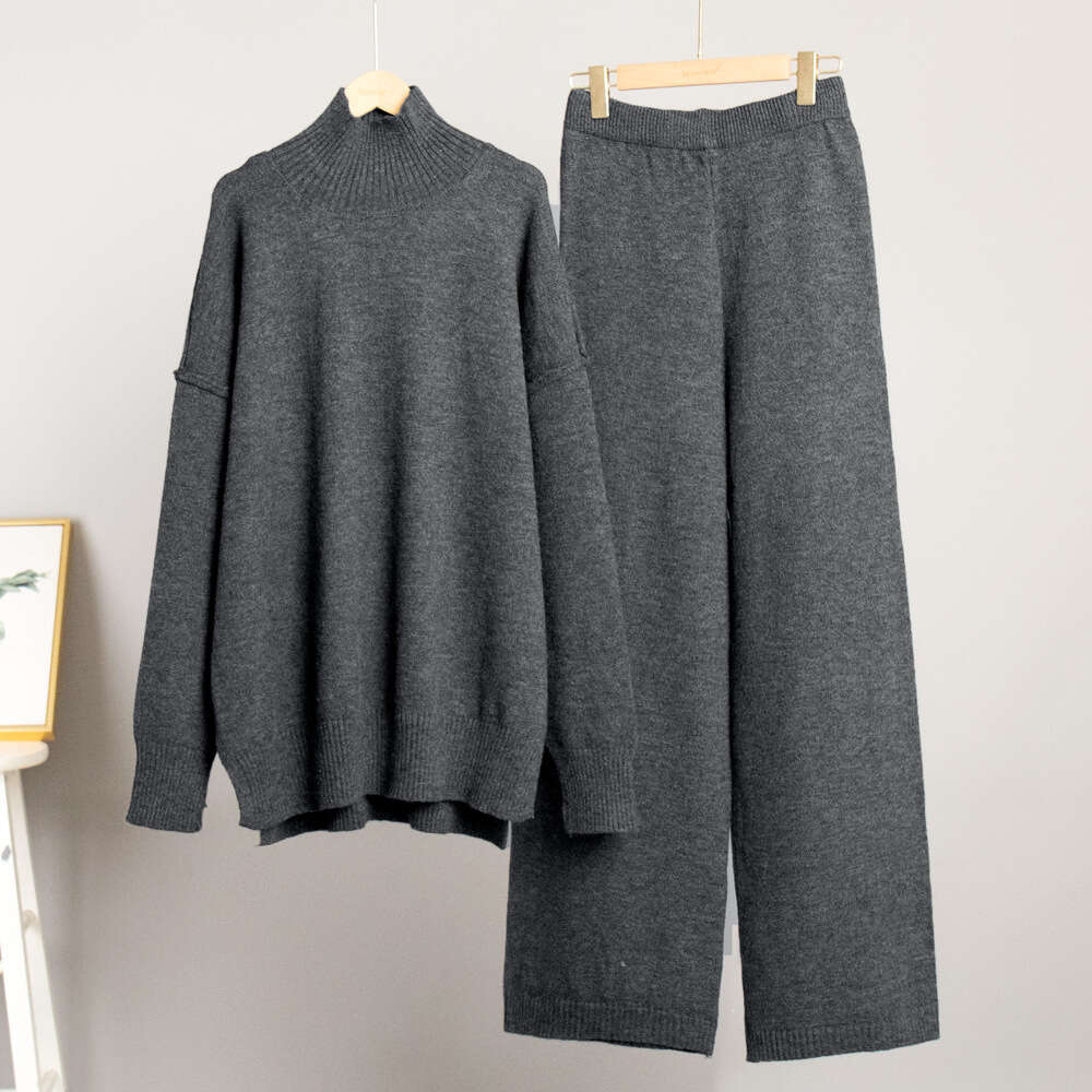 Turtleneck Sweater Women, New Loose Casual Thick Knitted Pants Set For Autumn And Winter B5