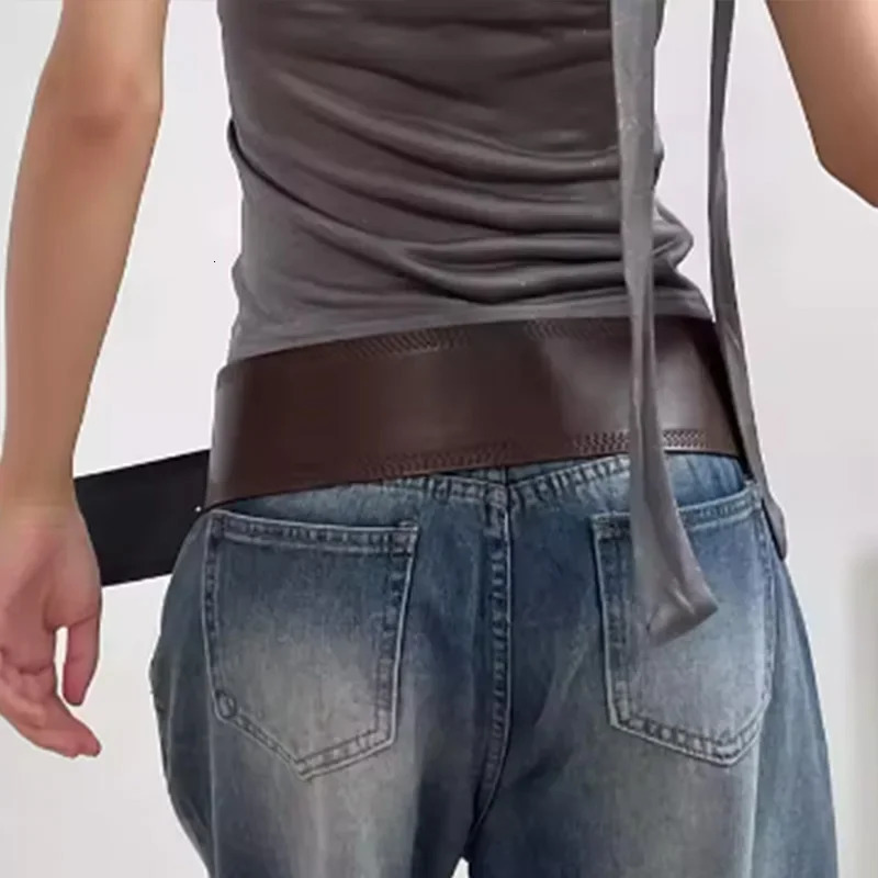 Vintage Wide Belts American Spice Girls Waist Closing PU Leather Girdle Square Antique Copper Buckle Men Women Jeans Accessories 250717