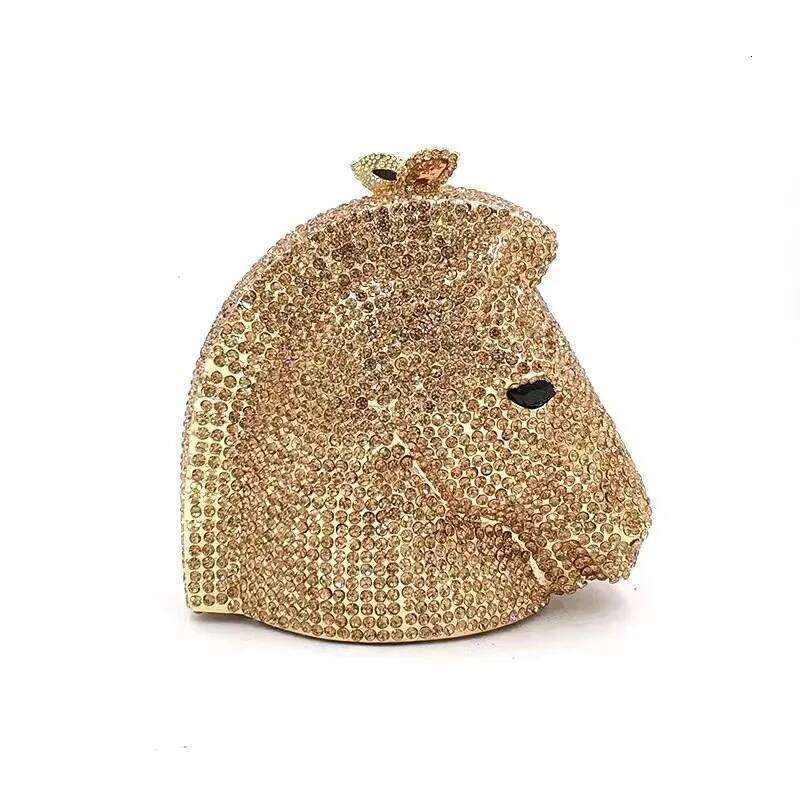 Lady Blue Crystal Evening Bags Clutches Women Party Purse Horse Head Shape Animal Dinner Dia Female Chain Shoulder Bag