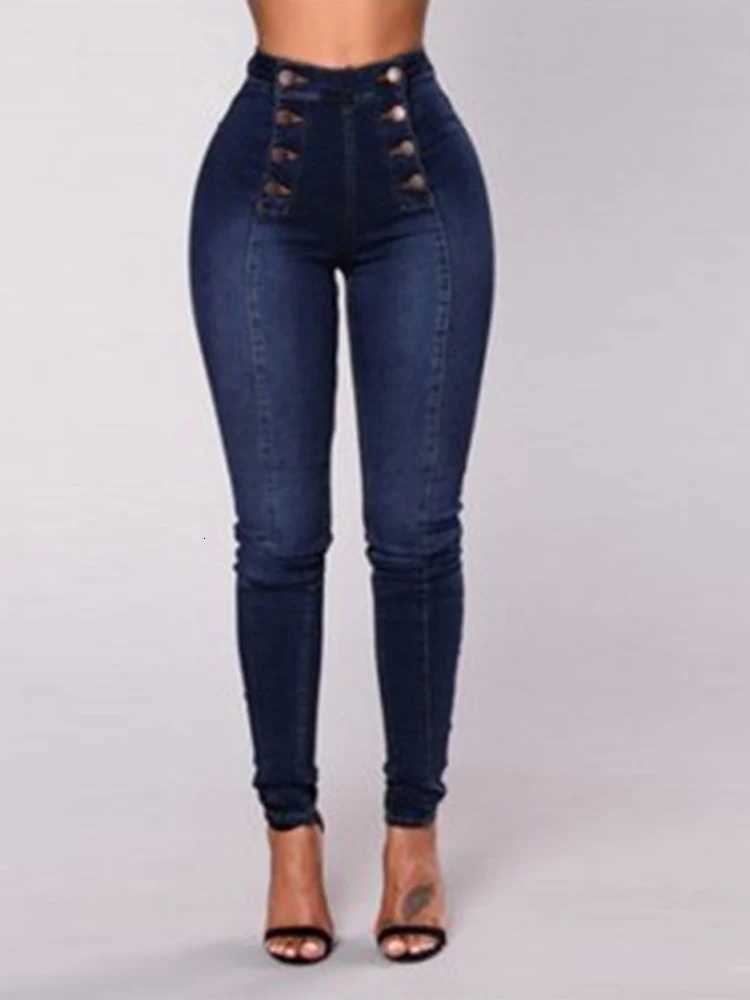 Sexy Stretchy Jeans Women High-waisted Double Breasted Slim Denim Pants Elastic Waist Female Fashion Tight Skinny Denim Trousers R250716