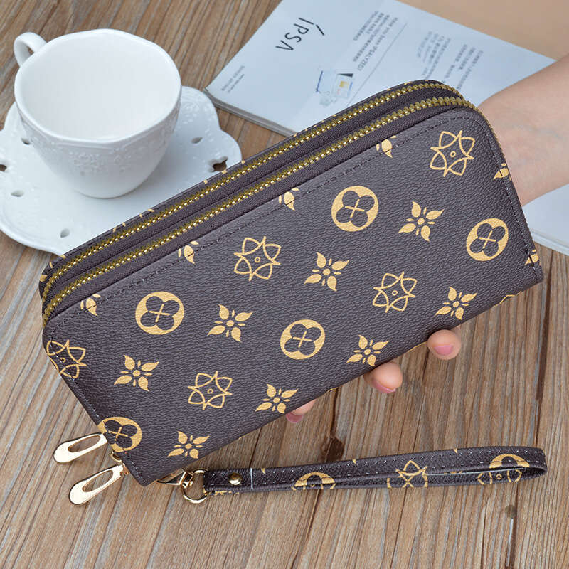 New Women's Long Zipper Clutch Fashion Printed Large Capacity Double Layer Wallet Pochette Bag