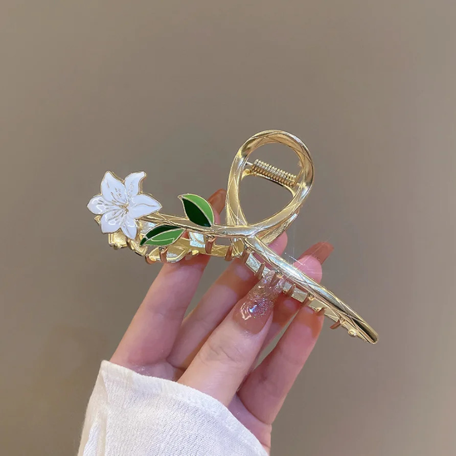 Sweet Metal Flower Hair Claw Clip Ponytail Grab Hair Clips Shark Clip Woman Hairpins For Girl Hair Accessories Headdress 250716