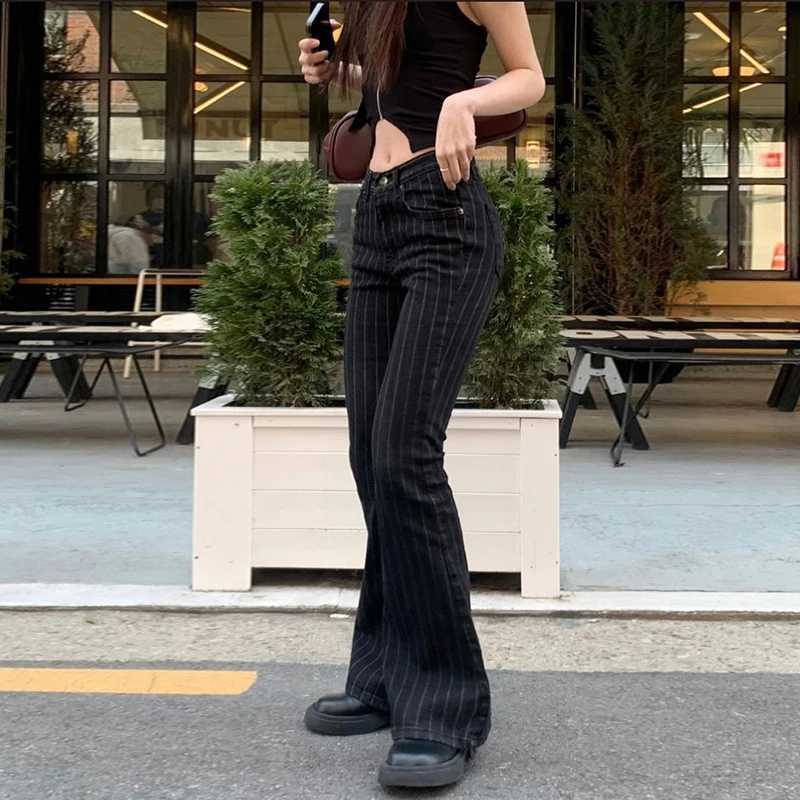 Darlingag Streetwear Striped Low Waist Slimming Jeans Women Button-Fly All Match Boot Cut Denim Trousers 2025 Trend Bottoms Chic R250716