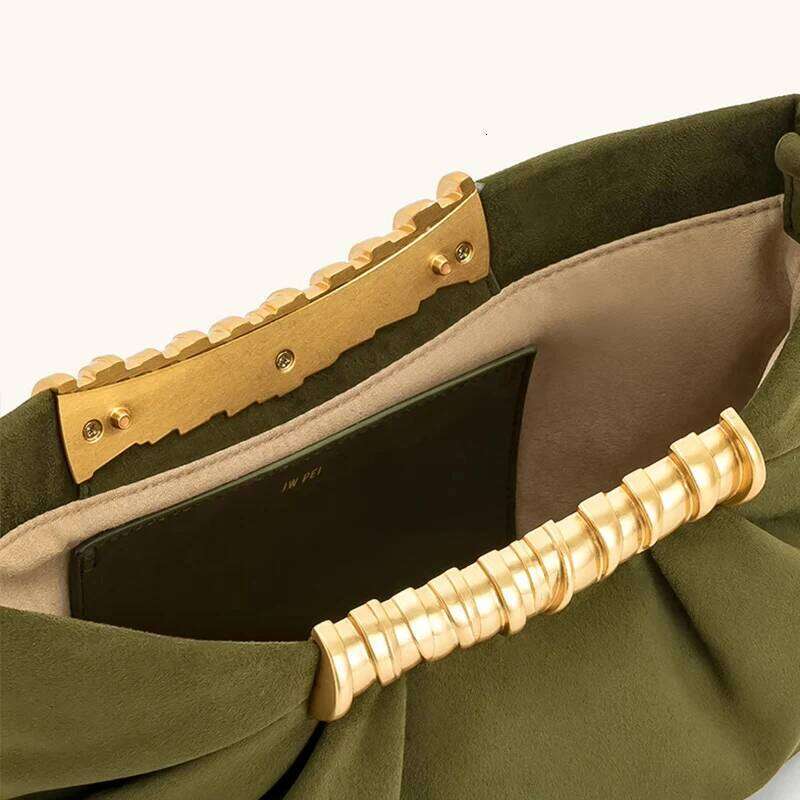 JWPEI women's leather pleated handbag, suede fashionable high-end cloud bag, new single shoulder crossbody bag