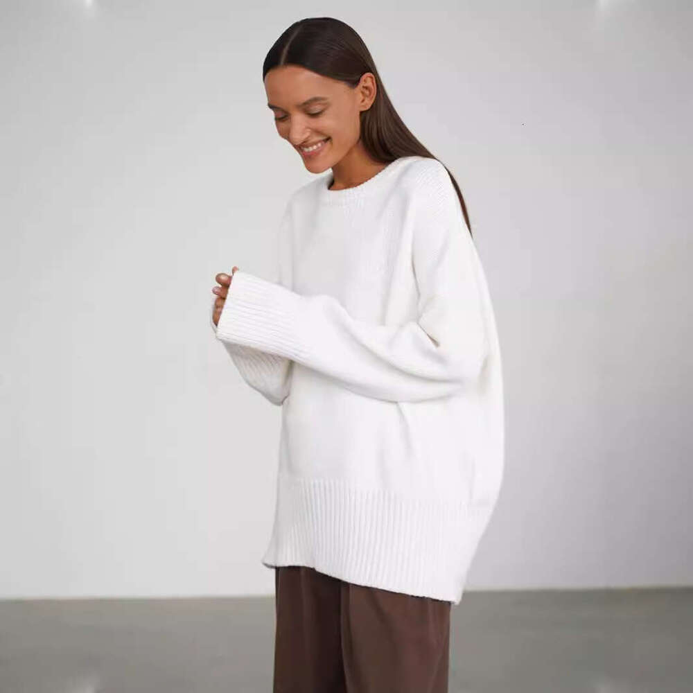 Autumn Winter New Solid Color Versatile Casual Lazy Pullover Knitted Round Neck Sweater B5