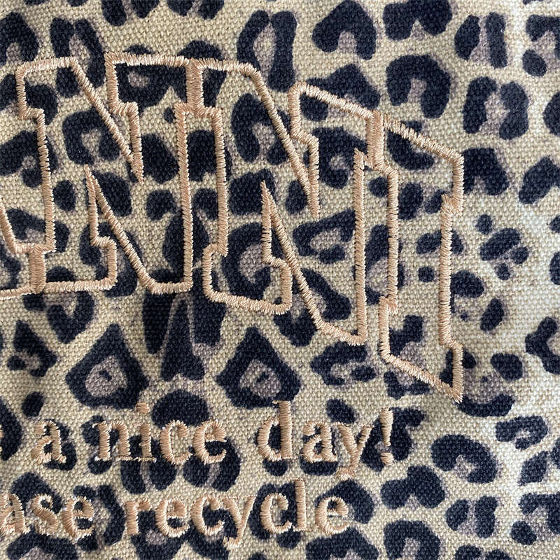 Rakuten Japan and Korea GAN Leopard Print Embroidered Canvas Unisex Casual Shopping Handbag Tote Bag