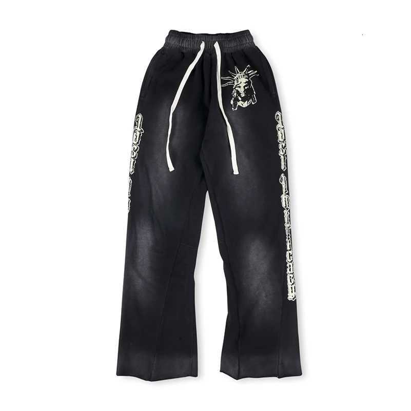 High Street Washed Rhinestone Joggers Sweatpants for Men and Women Casual Baggy Drawstring Trousers Mens Pants y250716