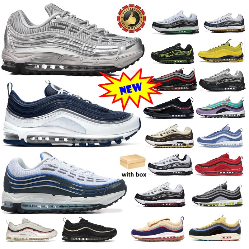 New 97s Designer 97 Sports Shoes Trainers Jesus Satan Futura Triple Black White silver Aurora GreenCream Olive Red Volt Crucifix Bred Sail Gym Mens Running Sneakers
