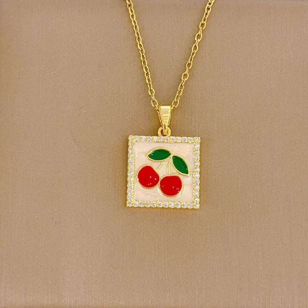 Hot Selling Fashion Simple Fruit Cherry Red Pendant Enamel Women's Collarbone Versatile Necklace Wholesale C9a