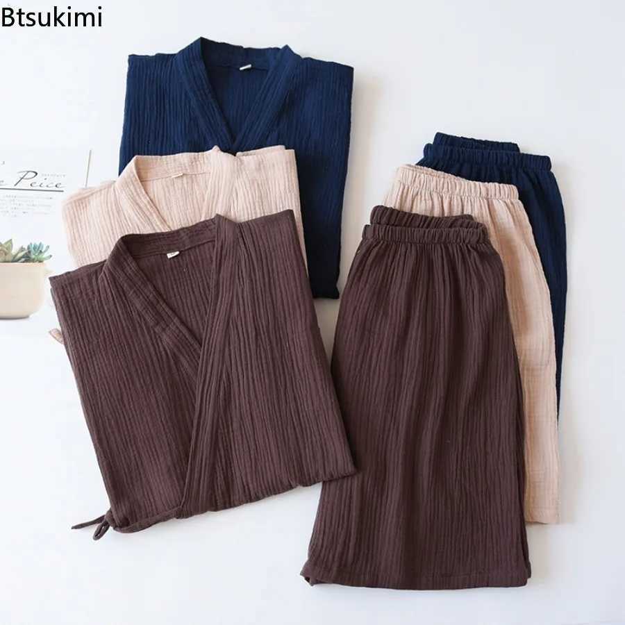 Mens Summer Cotton Pajama Sets Short Sleeved Shorts Pajamas Men V-Neck Kimono Pajamas Thin Sleepwear 2-Piece Set Home Clothes W250717