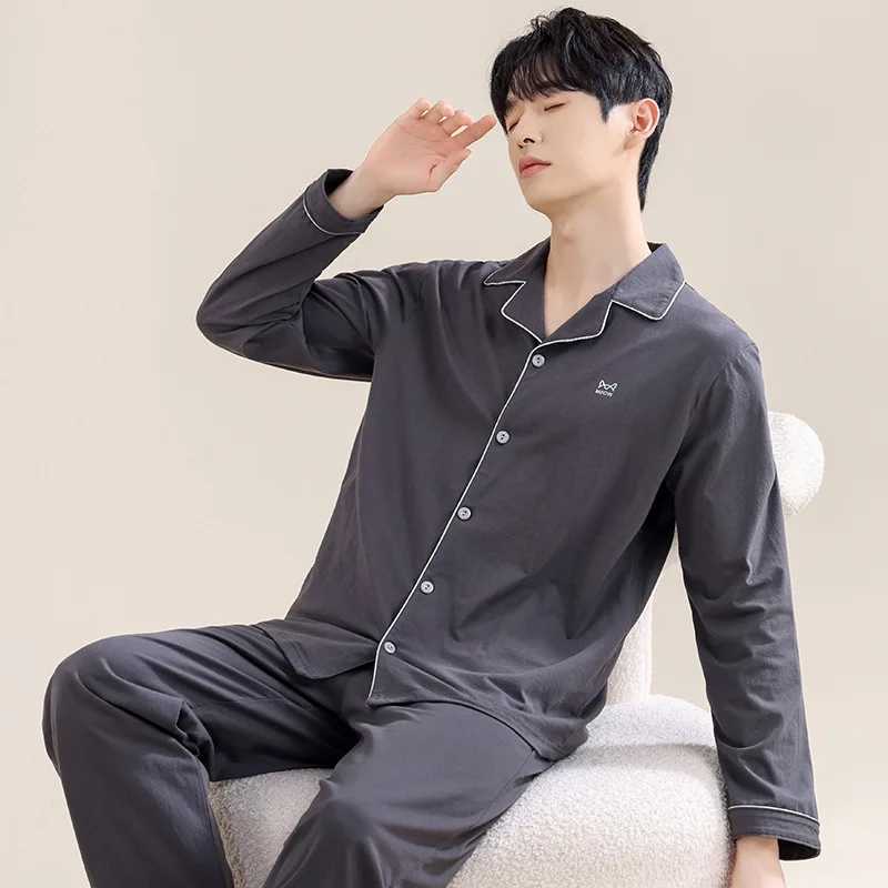 High Quality 00% Cotton Pajamas Suit Men Outside Classic Simple Males Homewear Fashion Soft Breathable Sleepwear Business Gent W250717