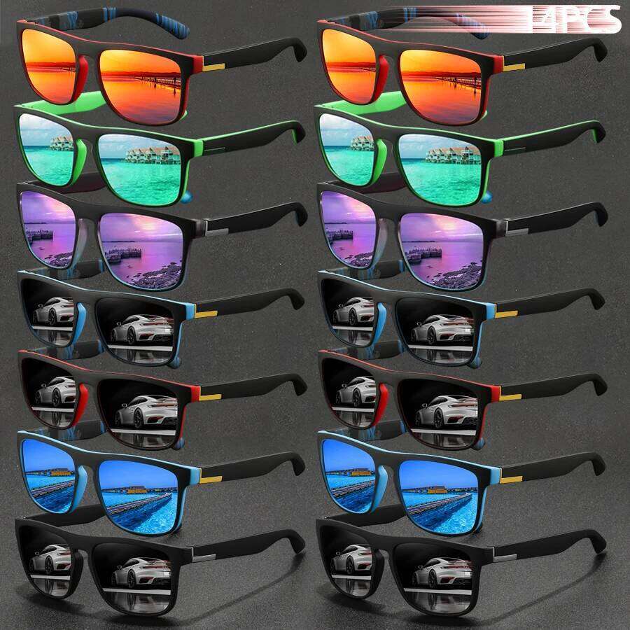 14 PCS Fashion Vintage Square Sunglasses Men Women Fishing Driving Man Brand Designer Sun Glasses Retro Eyewear UV400