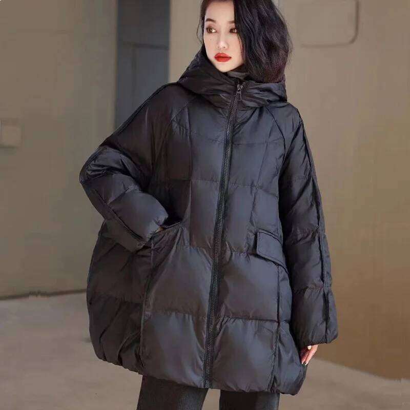 Janveny Women 90% White Duck Down Jacket Hooded Autumn Winter Warm Oversize Puffer Coat Casual Loose Thick Parkas Female Outwear MDNG