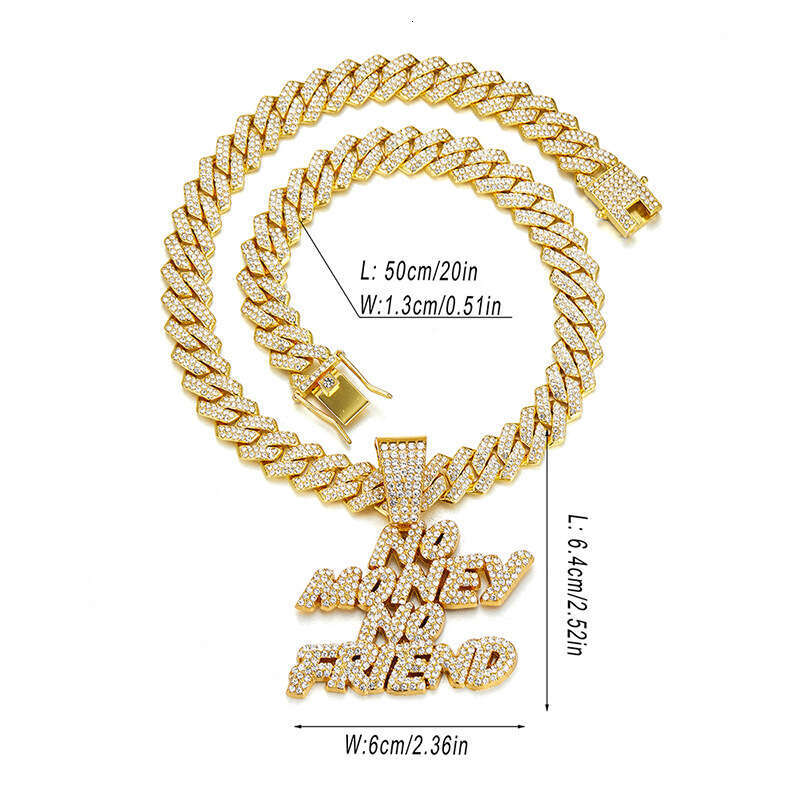 Hot-Selling Alloy Hip-Hop Style Trendy Brand Light Personality Creative Rhinestone Cuban Chain Necklace