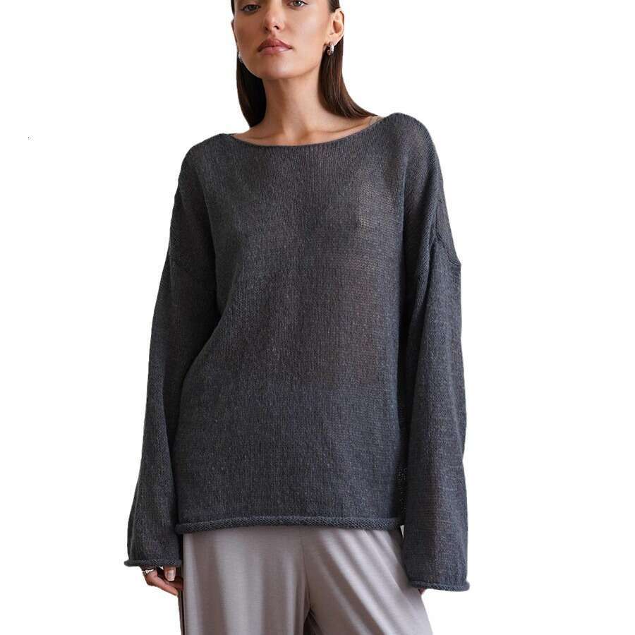 New Autumn Style Hollow Knitted Top Round Neck Sheer Thin Sweater For Women B5