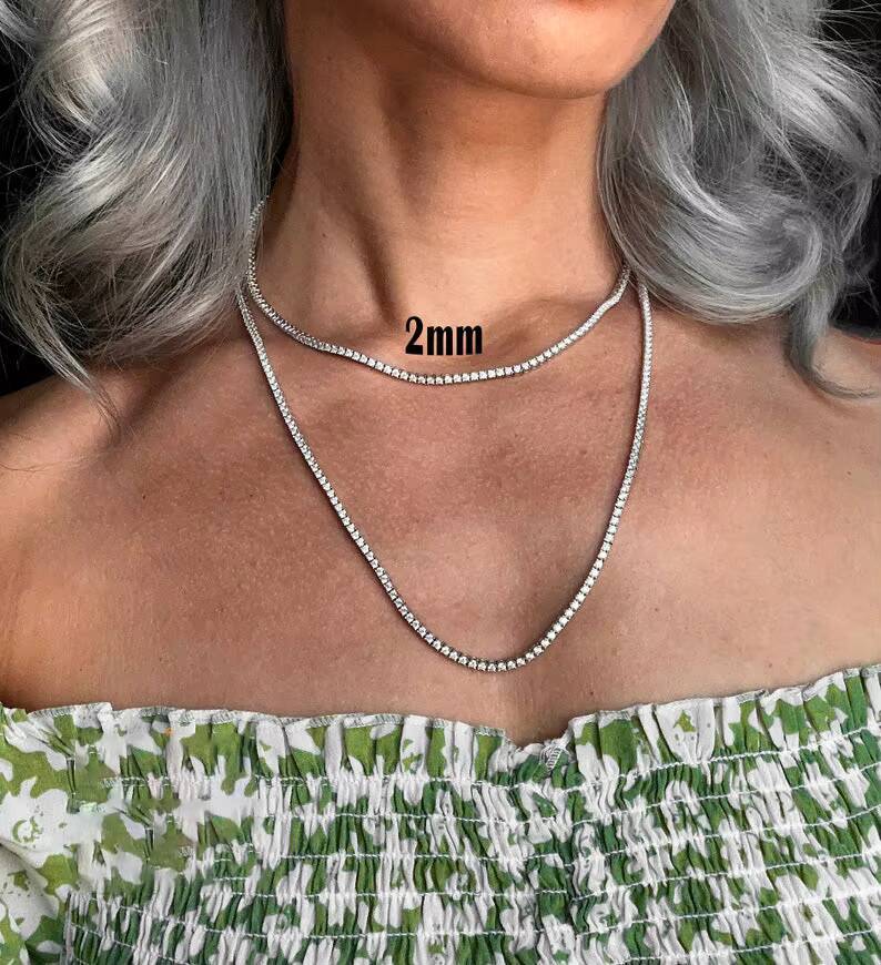 Rinntin SMN Pass Diamond Tester Hip Hop Jewelry 2mm-4mm VVS Moissanite Diamond 925 Silver Iced Out Tennis Chain Necklaces