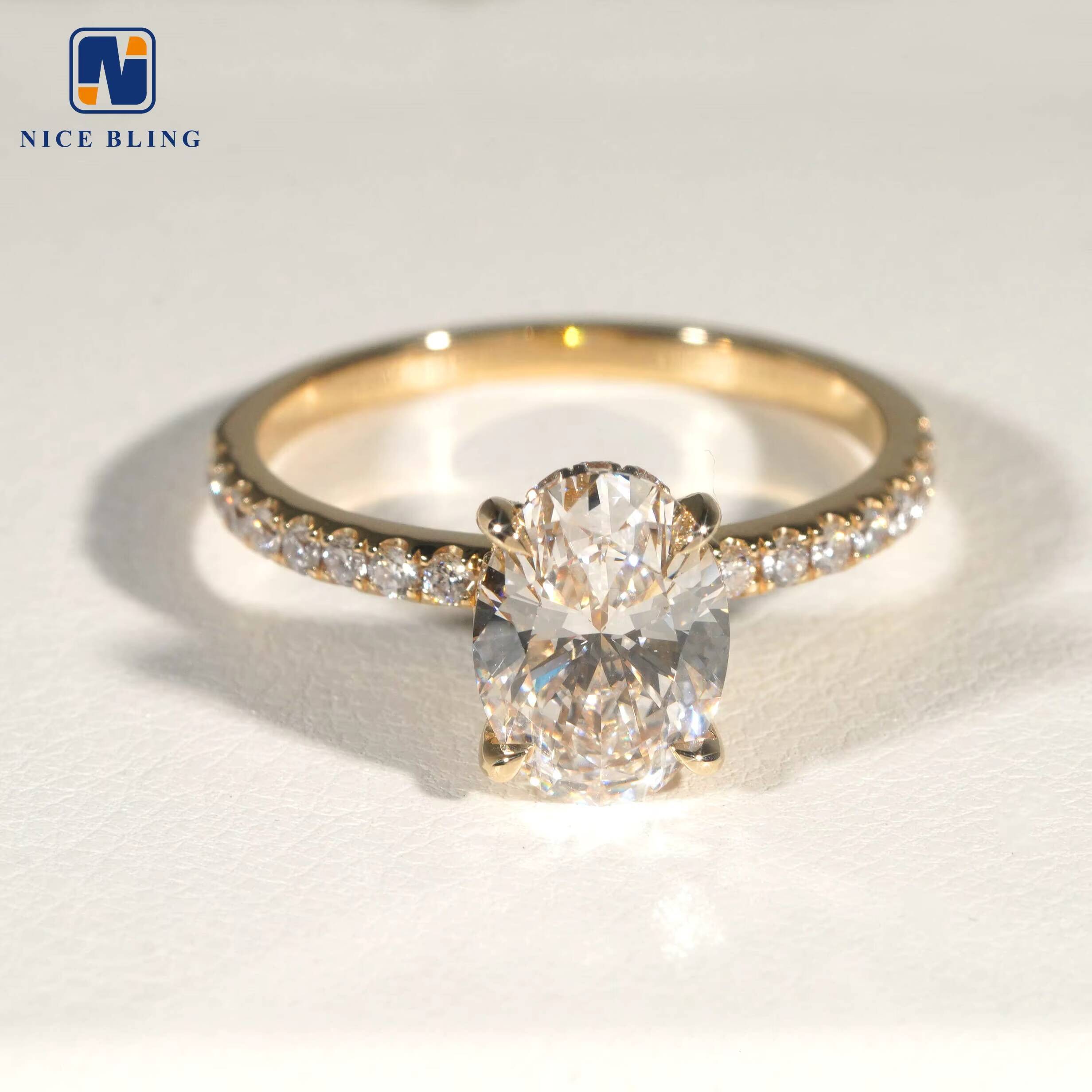 14K Yellow Gold Jewelry Lab Diamond Oval Cut G Color VVS2 Solid Gold Diamond Ladies Sparkling Wedding Rings With IGI Certificate