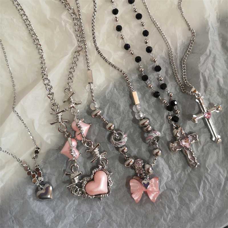 Star Cross Bowknot Pendant Necklace For Women Girls Y2K Cool Neck Jewelry Clavicle Chain Original Korean Fashion Party Gift XJ250717