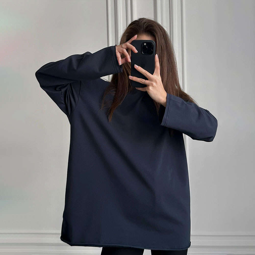 100% Cotton T-Shirt For Women Spring New Loose Solid Color Oversize Round Neck Long Sleeve Tee B5