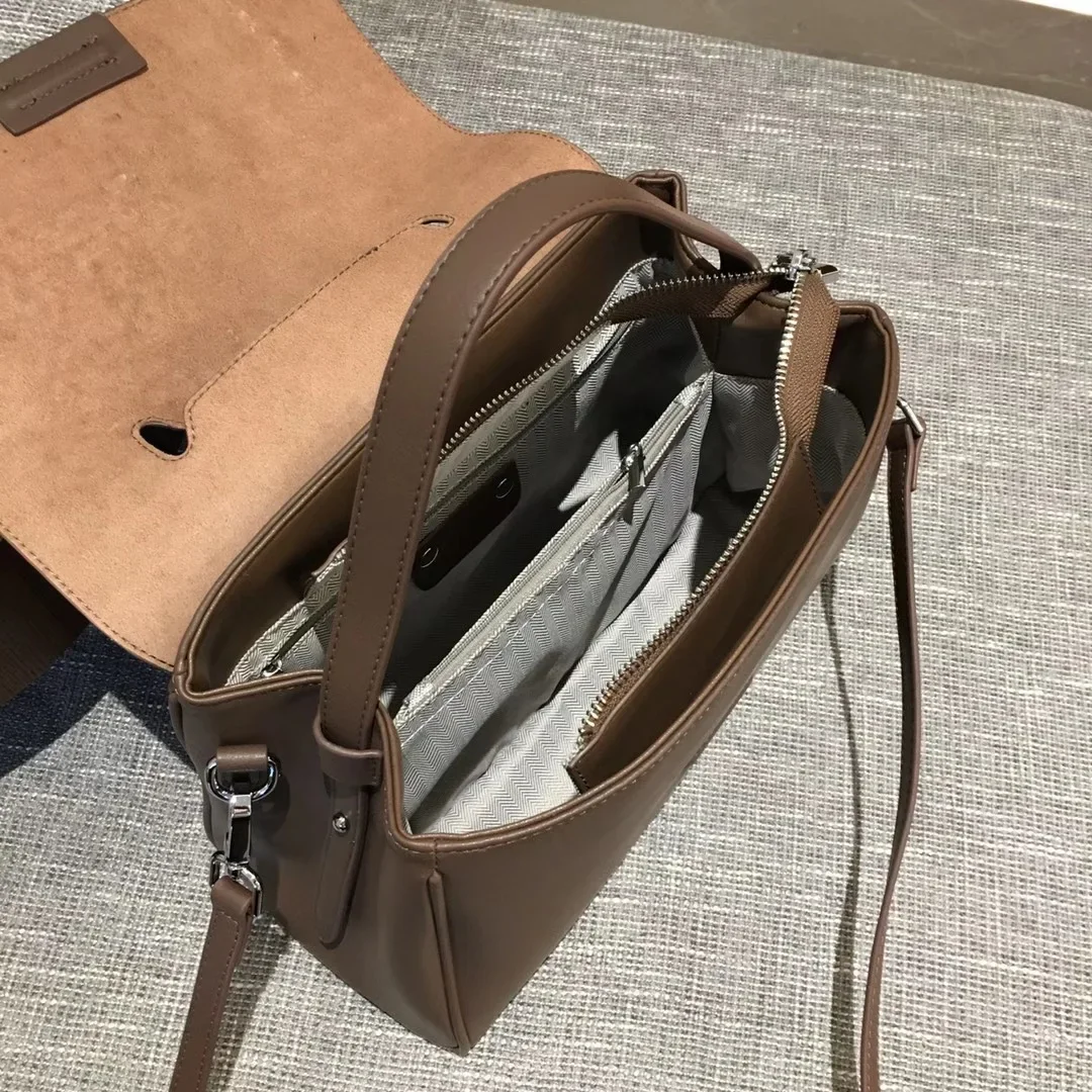 France Niche Design 2025 Women Handbag Split Cow Leather High Capacity Crossbody Shoulder Bags Solid Color Shopper Tote Grey