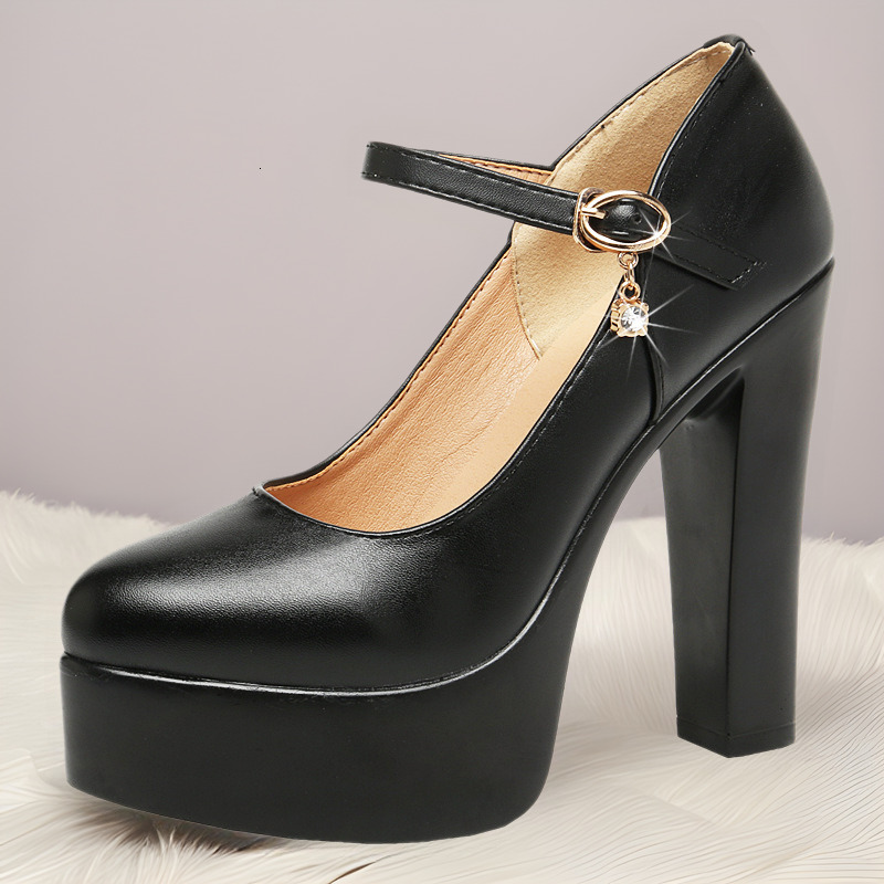 Cowhide Roll 15cm Thick Heel Waterproof Platform High Heels Show Genuine Leather Workplace Fashion Height Increasing Women's Shoes ddmysaturn