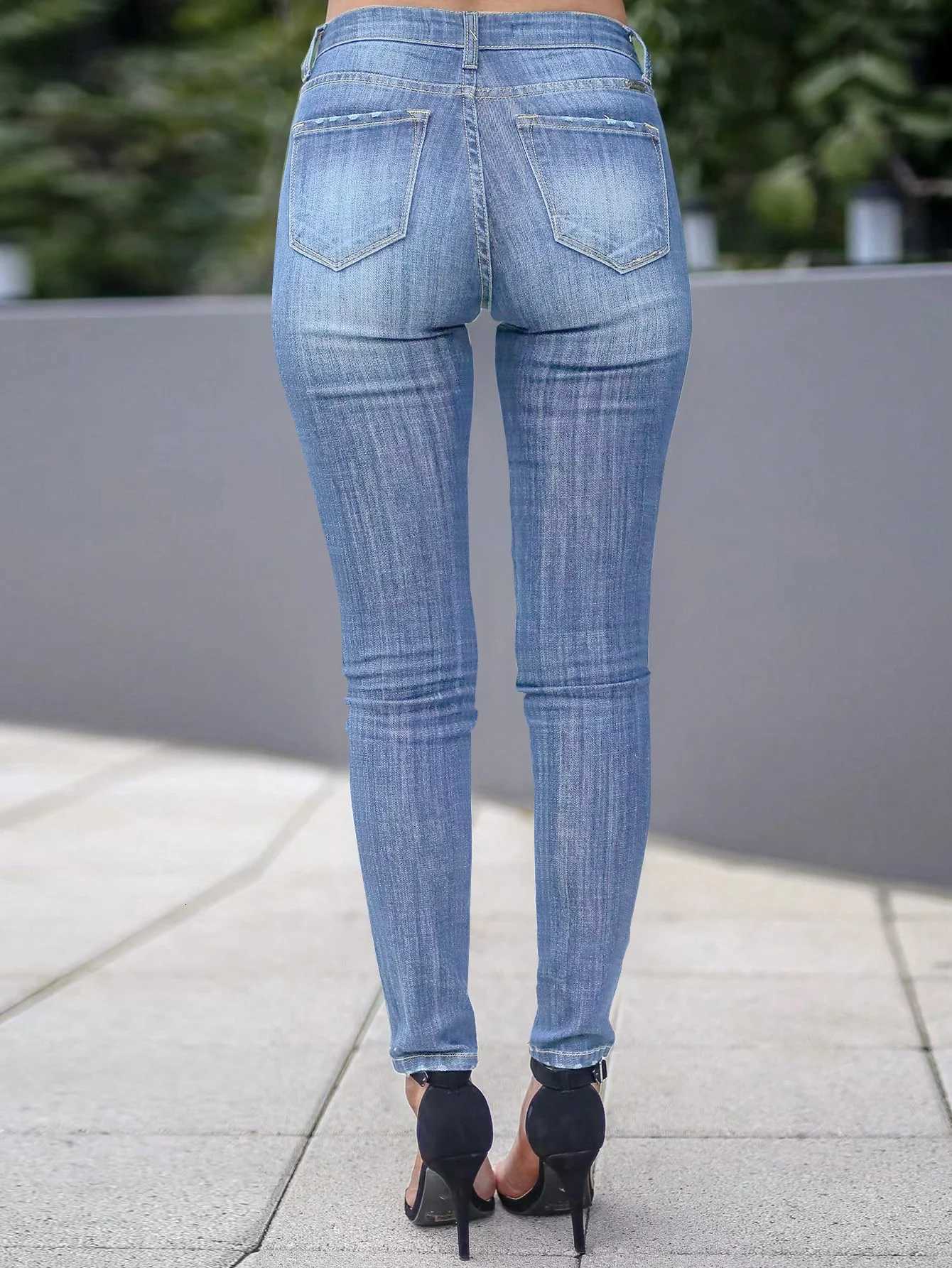 Womens jeans with contrasting color stitching solid color Slim Skinny Jeans R250716