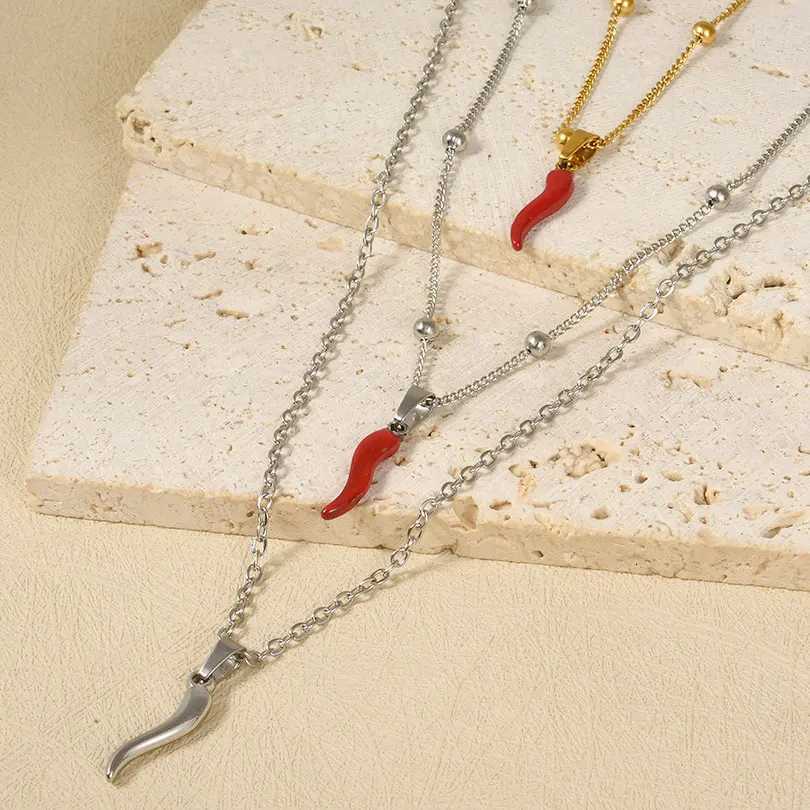 1Pc Stainless Steel Women Italian Lucky Horn Chili Pendant Necklaces Personality Red Hot Pepper Men Grunge Necklaces Jewelry XJ250717