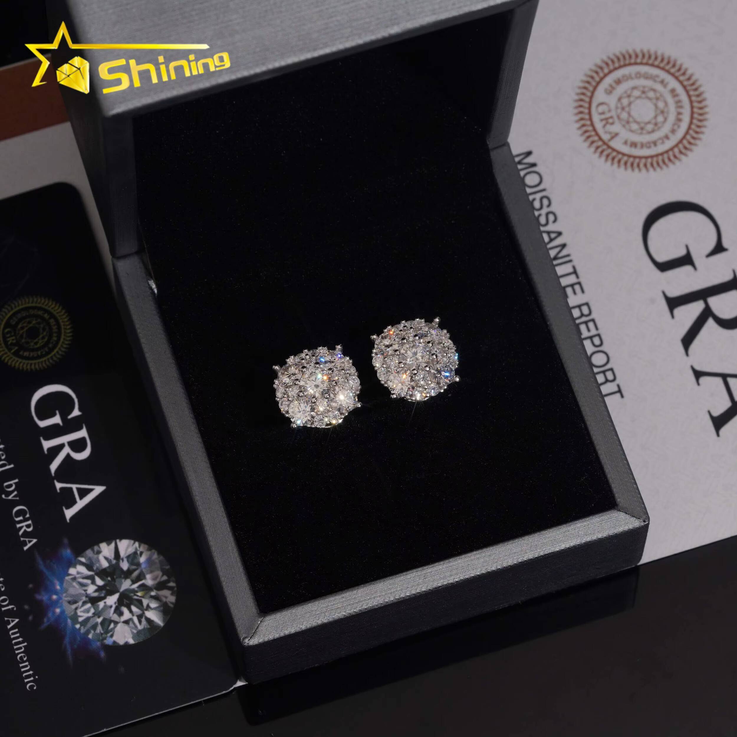 Hot Sale Pass Diamond Tester D VVS Moissanite Diamond Earrings Screw Back 925 Silver Hip Hop Stud Earring for Men and Women