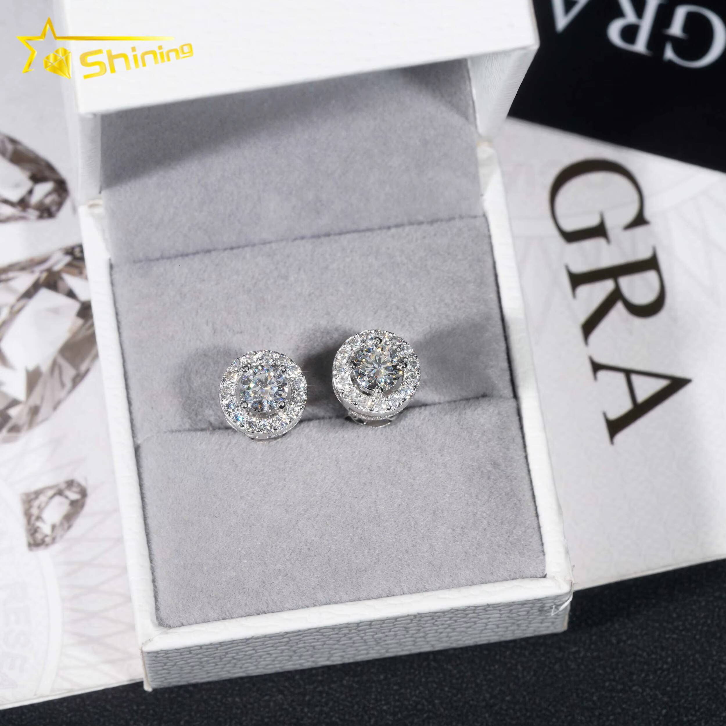Hip Hop Jewelry Pass Diamond Tester 925 Sterling Silver Round Halo VVS Diamond Moissanite Stud Earrings