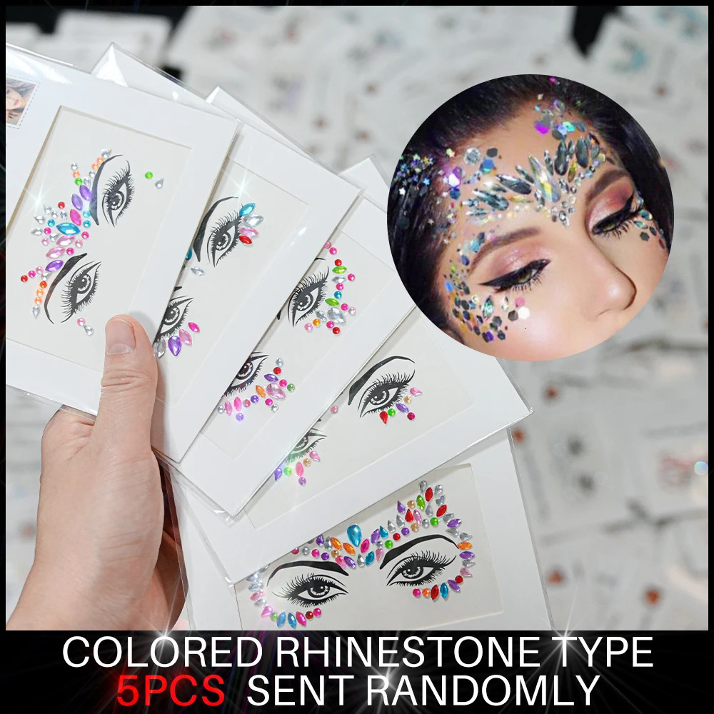 51Pcs Random Colorful s Face Tattoo Sticker Children Glitter Diamond Temporary Stickers DIY Party Makeup Decal 250714