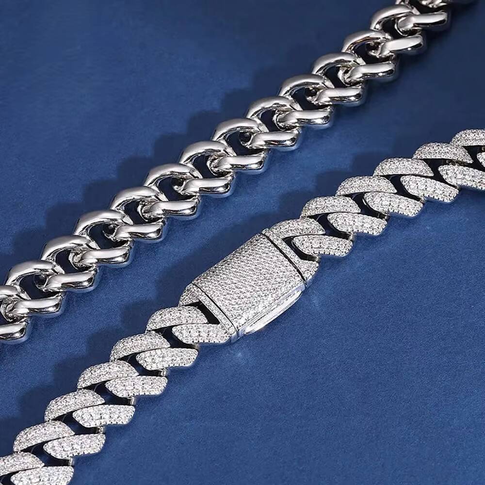 14K White Gold 925 Sterling Silver Customized Cuban Link Necklace Iced VVS Moissanite Diamond Pass Diamond Tester Chains-Gift