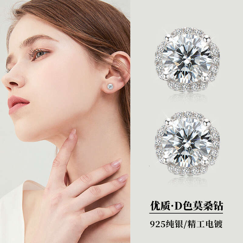 Tiktok Internet Celebrity INS Style Fresh And Elegant Moissanite For Women Pure Sier Platinum Plated Earrings Df0