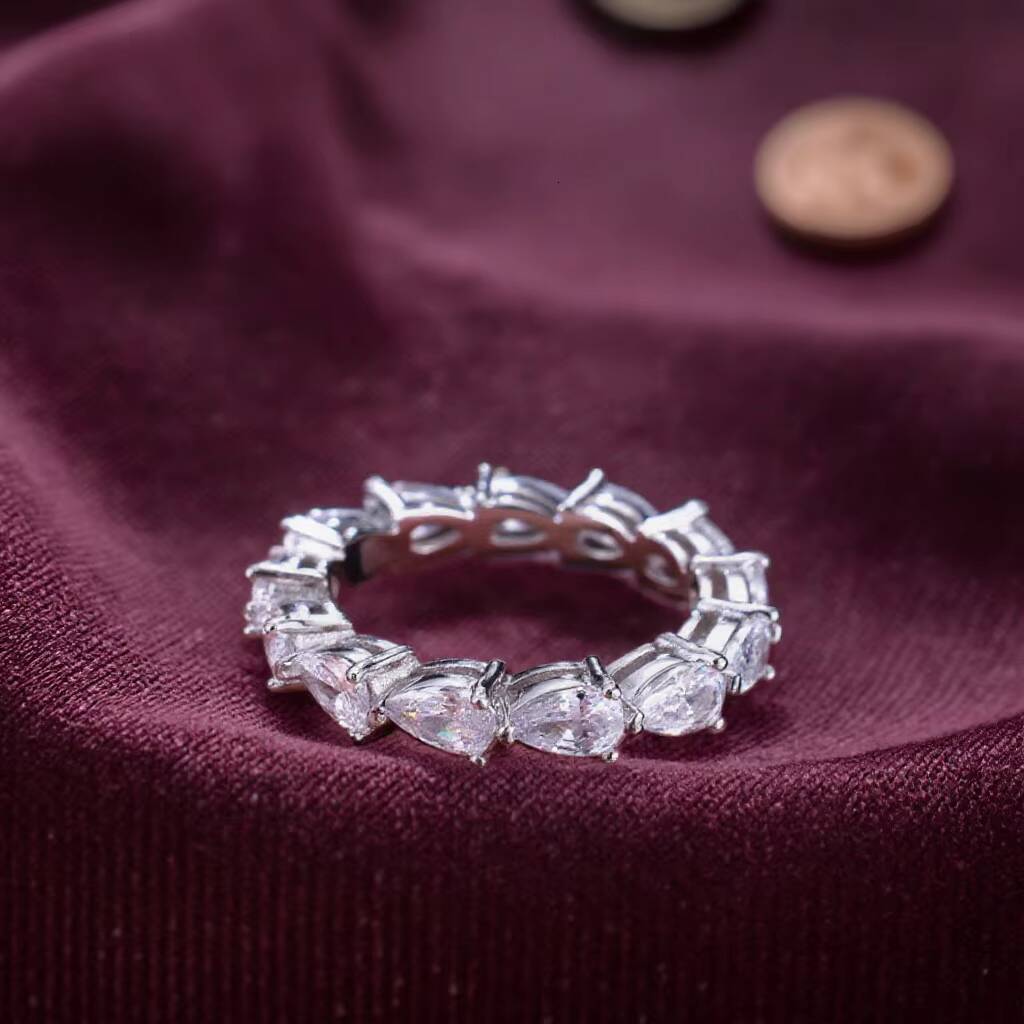 925 Sterling Silver Engagement Ring Pear Cut Jewelry Women Tear Rop Pear Moissanite Eternity Ring