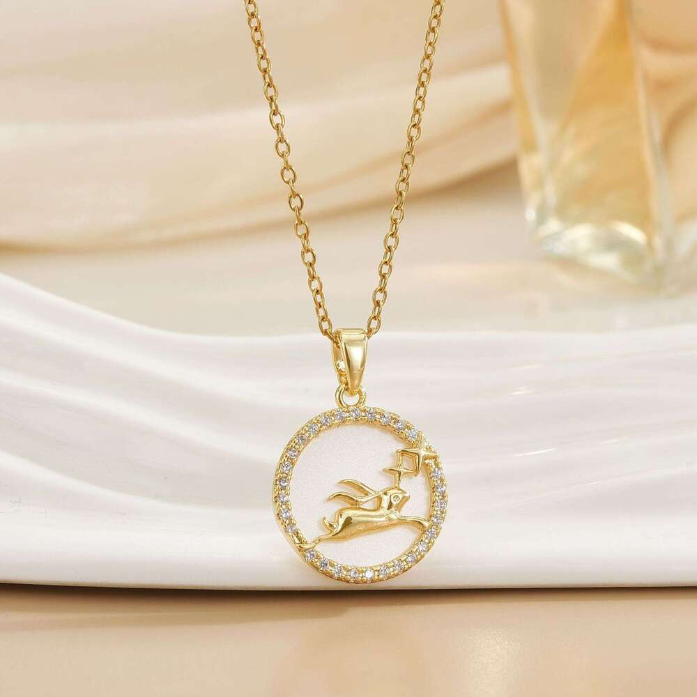 Tiktok Internet Celebrity Live Rabbit Necklace For Women, Minimalist Style, High-End Clavicle Chain, Round Pendant Jewelry Cf2