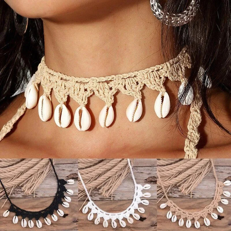 Bohemian Shells Necklaces for Women Handmade Woven Rope Chain Choker Necklace Summer Beach Beaded Necklaces Jewelry 250716