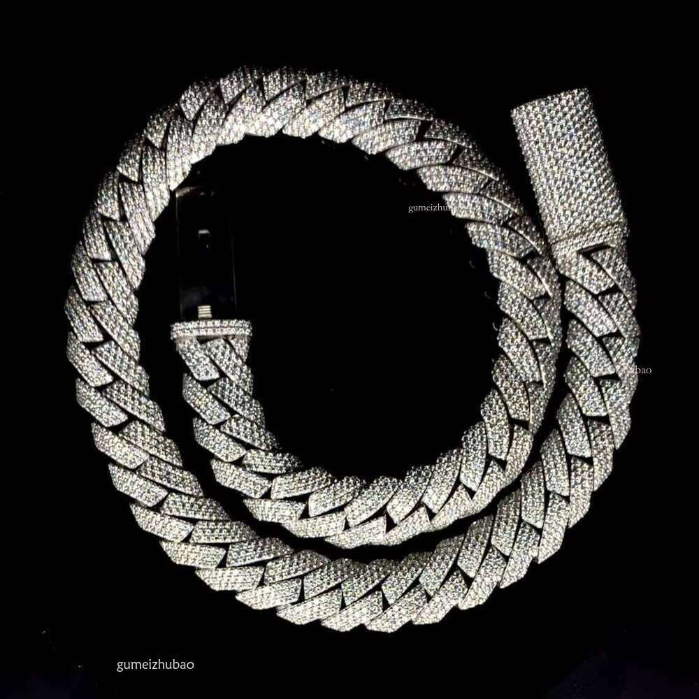 Hip Hop Jewelry Bracelet necklace vvs Moissanite Cuban chain16inch Miami Iced Chain, Sterling Silver, Embellished with Icy
