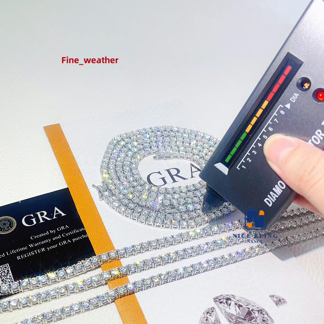 Full Size Pass Diamond Tester Iced Out Moissanite Diamond Hip Hop Jewelry Tennis Chain 925 Silver Tennis Necklace Bracelet