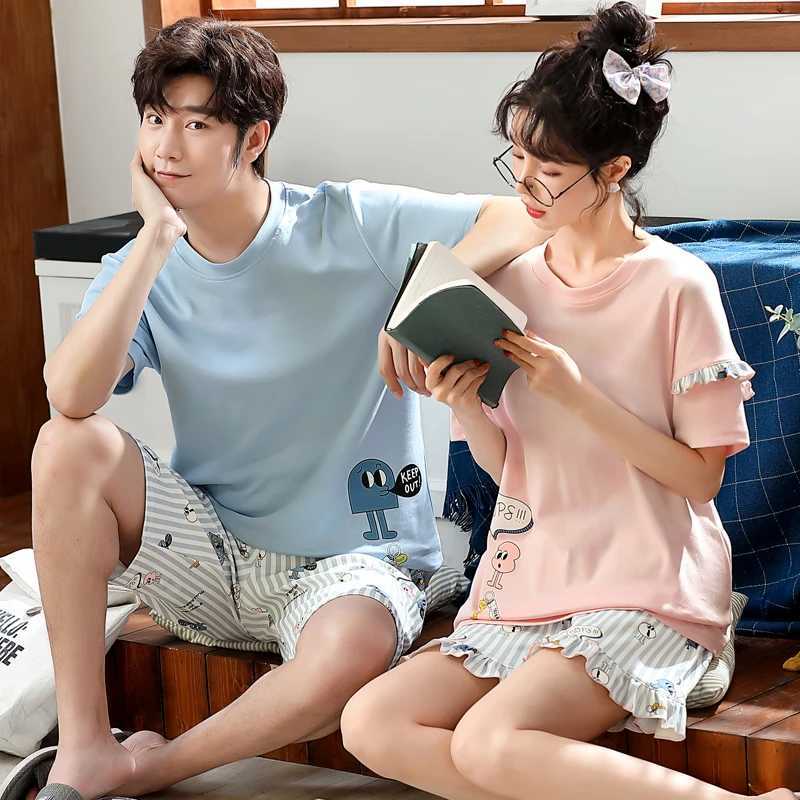 Summer Couple Pjs Korean Big Boys Pajamas Knitted Mens Pajamas Sets Matching Sleepwear Nightwear Loungewear pajamas for couples W250717