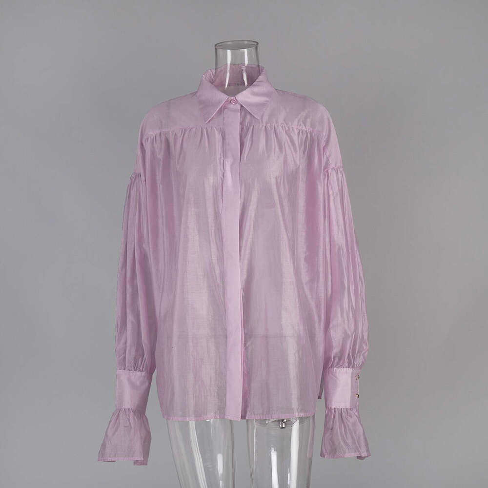 French Style Satin Lightweight Blouse New High-End Women's Lantern Long Sleeve Casual Top B5